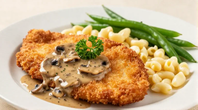 Leckeres Jägerschnitzel im Airfryer mit perfekter Knusprigkeit und aromatischer Pilzsoße.
