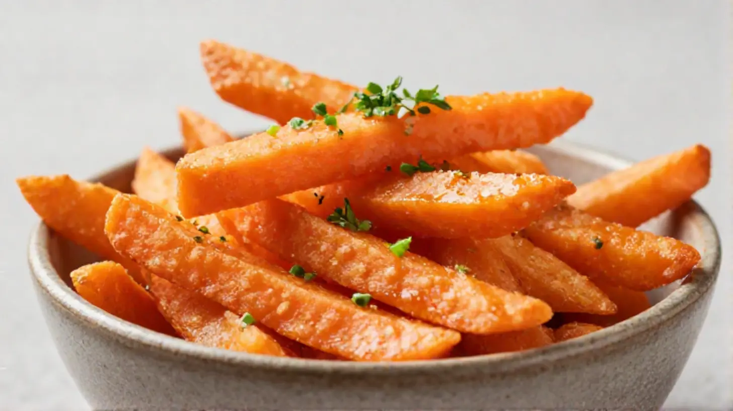 Leckere Karotten Pommes aus dem Airfryer, knusprig und gesund zubereitet.