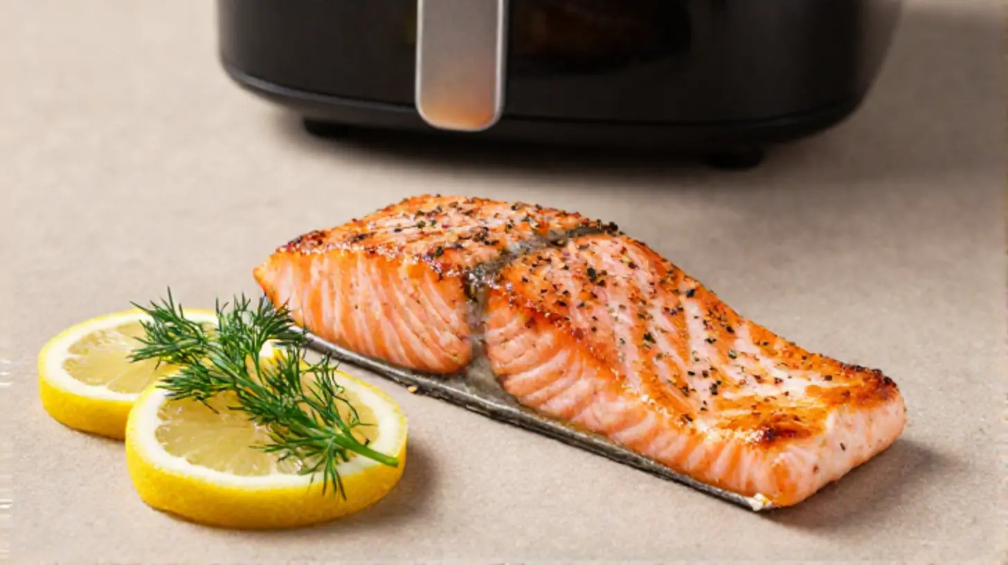 Saftiger Lachs, perfekt mariniert und knusprig im Airfryer zubereitet.