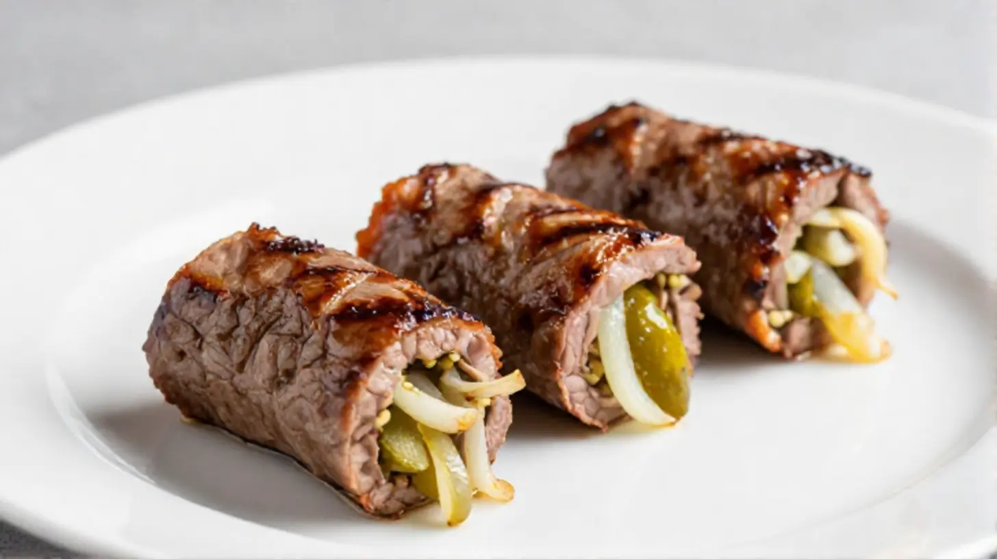 Zarte Rinderrouladen aus dem Airfryer, perfekt zubereitet für ein schnelles Abendessen.