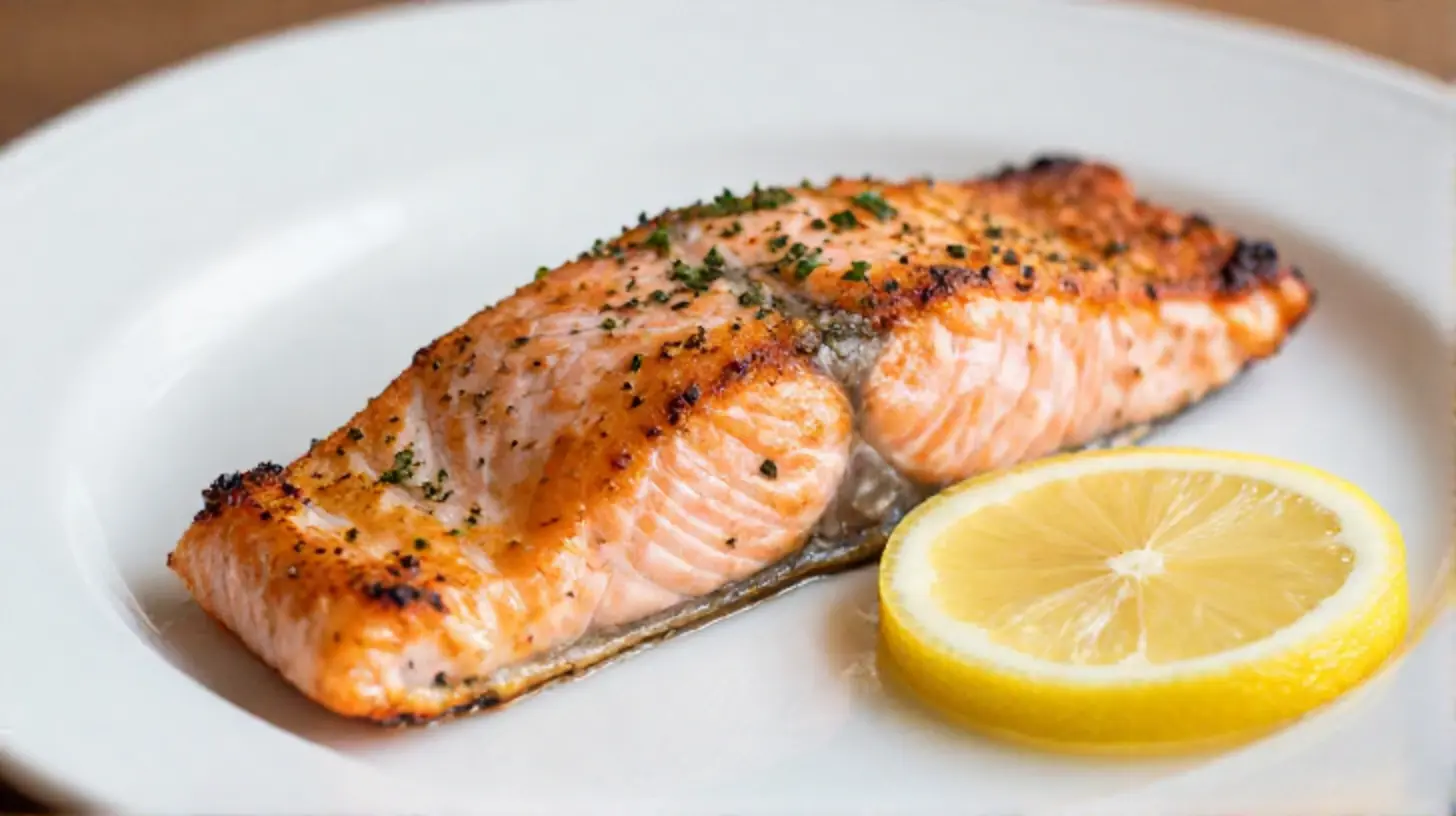 Saftig tiefgefrorener Lachs, perfekt zubereitet im Airfryer für ein gesundes Abendessen.