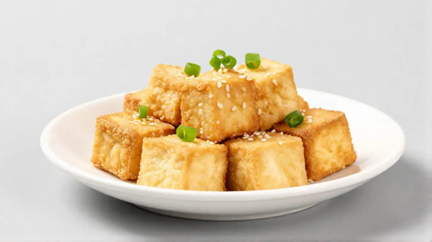 Perfekt zubereiteter Tofu im Airfryer mit knuspriger Textur.
