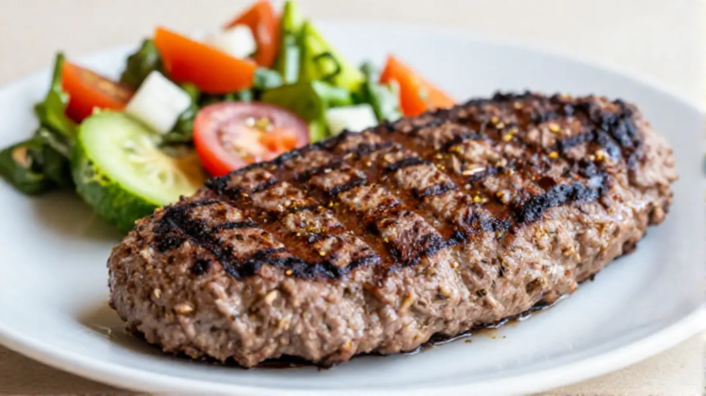 Saftiges Bifteki im Airfryer mit perfekten Grillstreifen und aromatischen Gewürzen.