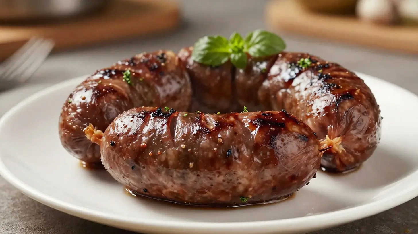 Leckere Blutwurst, knusprig zubereitet im Airfryer für ein herzhaftes Gericht.
