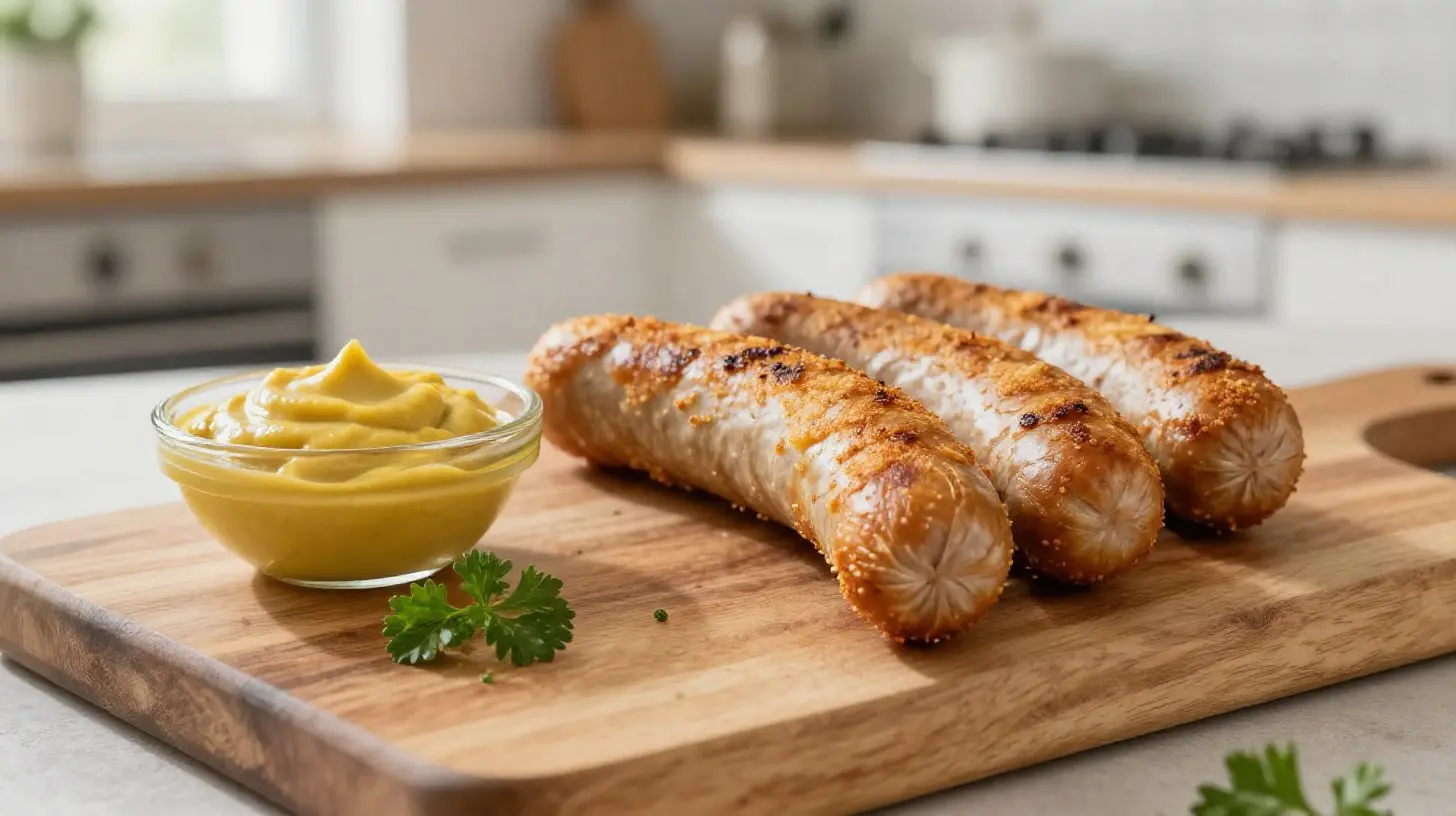 Leckere Bockwurst aus der Heißluftfritteuse, perfekt knusprig und einfach zuzubereiten.