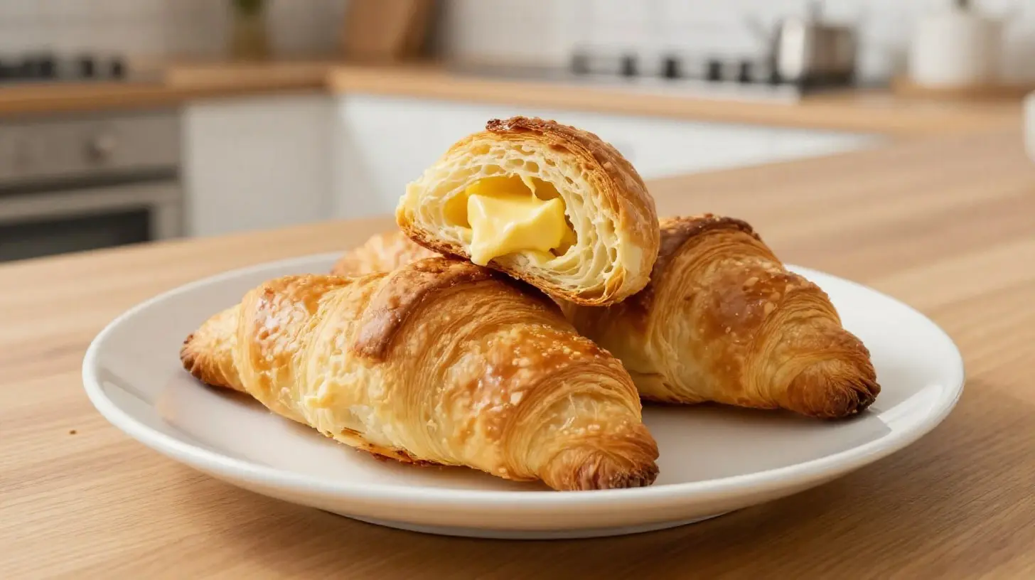 Leckere Butterhörnchen, die im Airfryer knusprig gebacken werden.