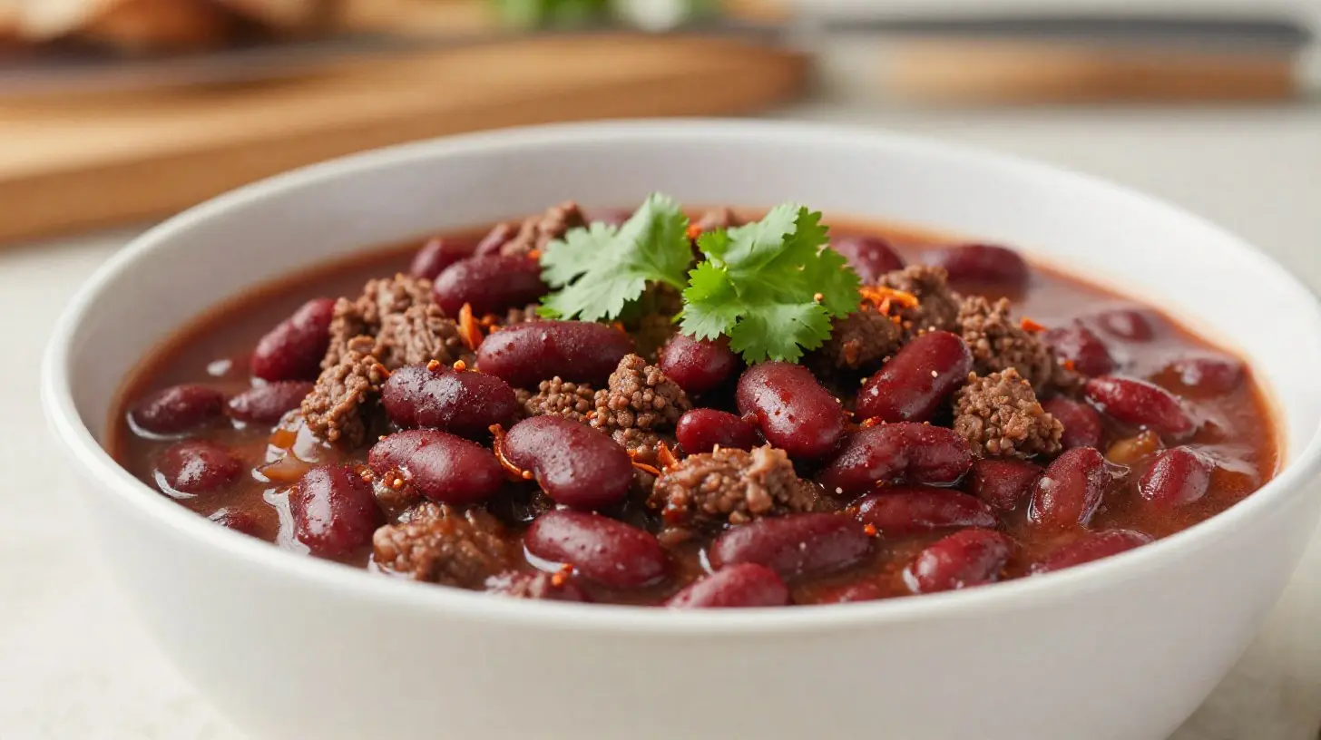 Leckeres Chili con Carne frisch aus dem Airfryer, perfekt gewürzt und saftig.