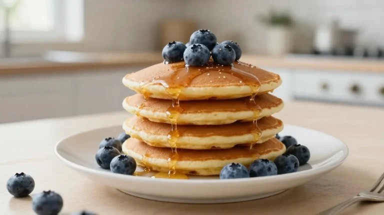 Leckere Heidelbeer-Pancakes aus der Heißluftfritteuse mit saftigen Beeren.