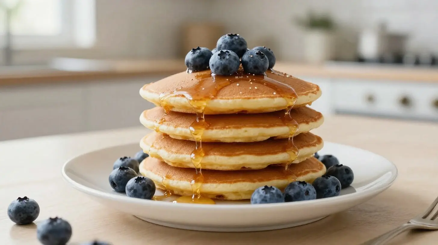 Leckere Heidelbeer-Pancakes aus der Heißluftfritteuse mit saftigen Beeren.