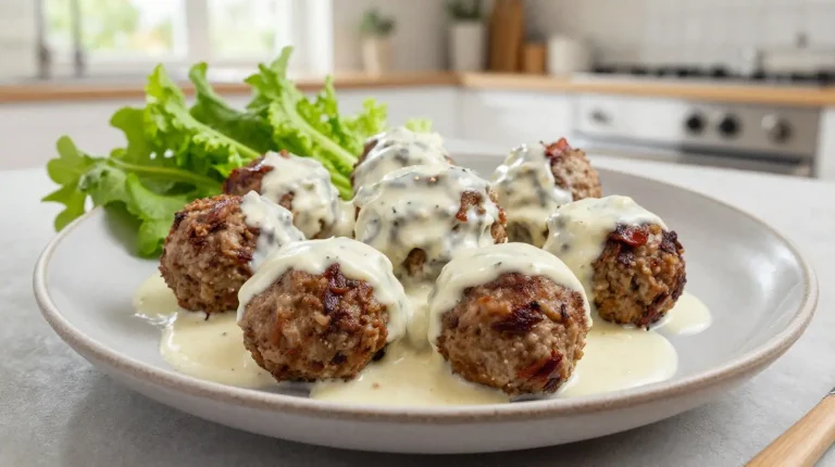 Leckere Königsberger Klopse aus der Heißluftfritteuse, zart und saftig mit einer cremigen Sauce.