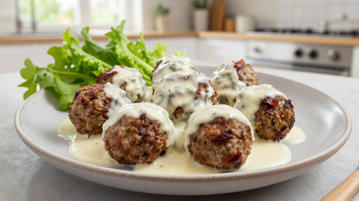 Leckere Königsberger Klopse aus der Heißluftfritteuse, zart und saftig mit einer cremigen Sauce.