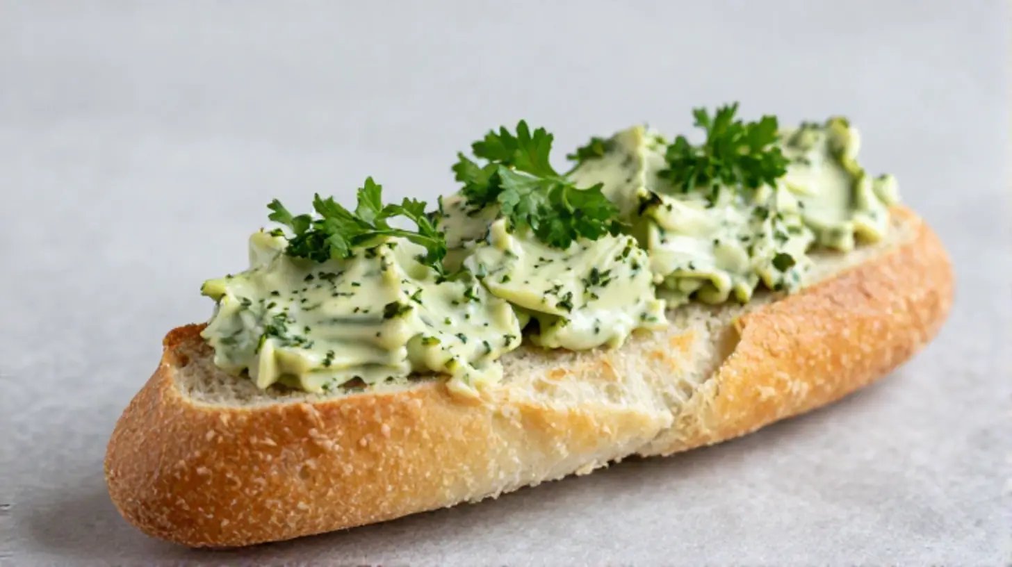 Gourmet Kräuterbutter Baguette, perfekt zubereitet im Airfryer für knusprige Ergebnisse.