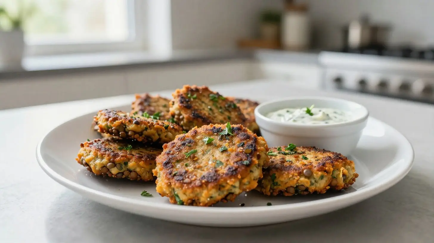 Köstliche Linsenbratlinge aus der Heißluftfritteuse für eine gesunde Mahlzeit.