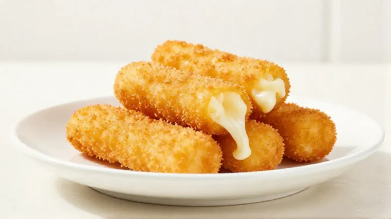 Krosse Mozzarella-Sticks aus dem Airfryer mit geschmolzenem Käse innen.