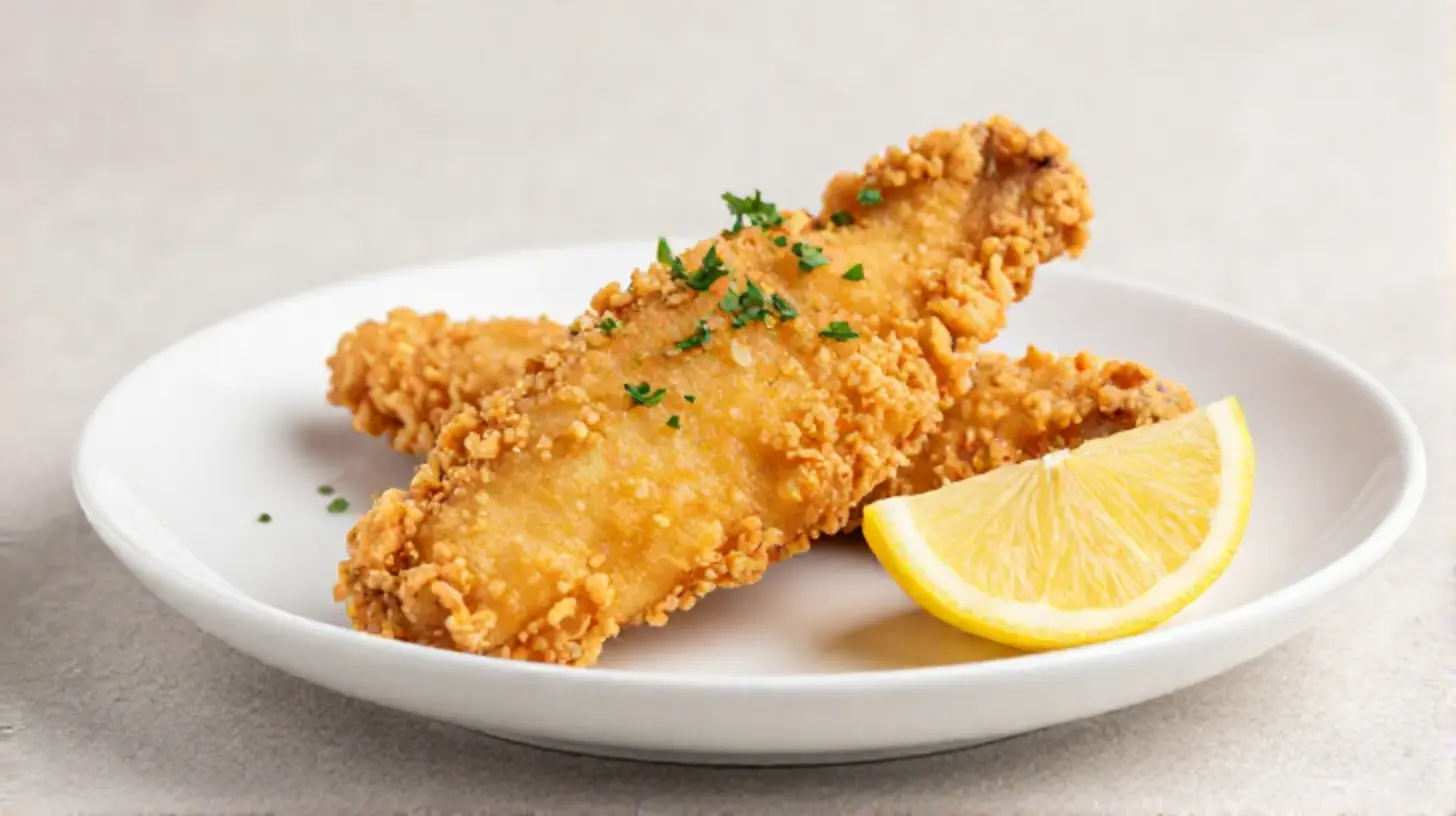 Leckerer panierter Fisch aus dem Airfryer, zart und knusprig zubereitet.