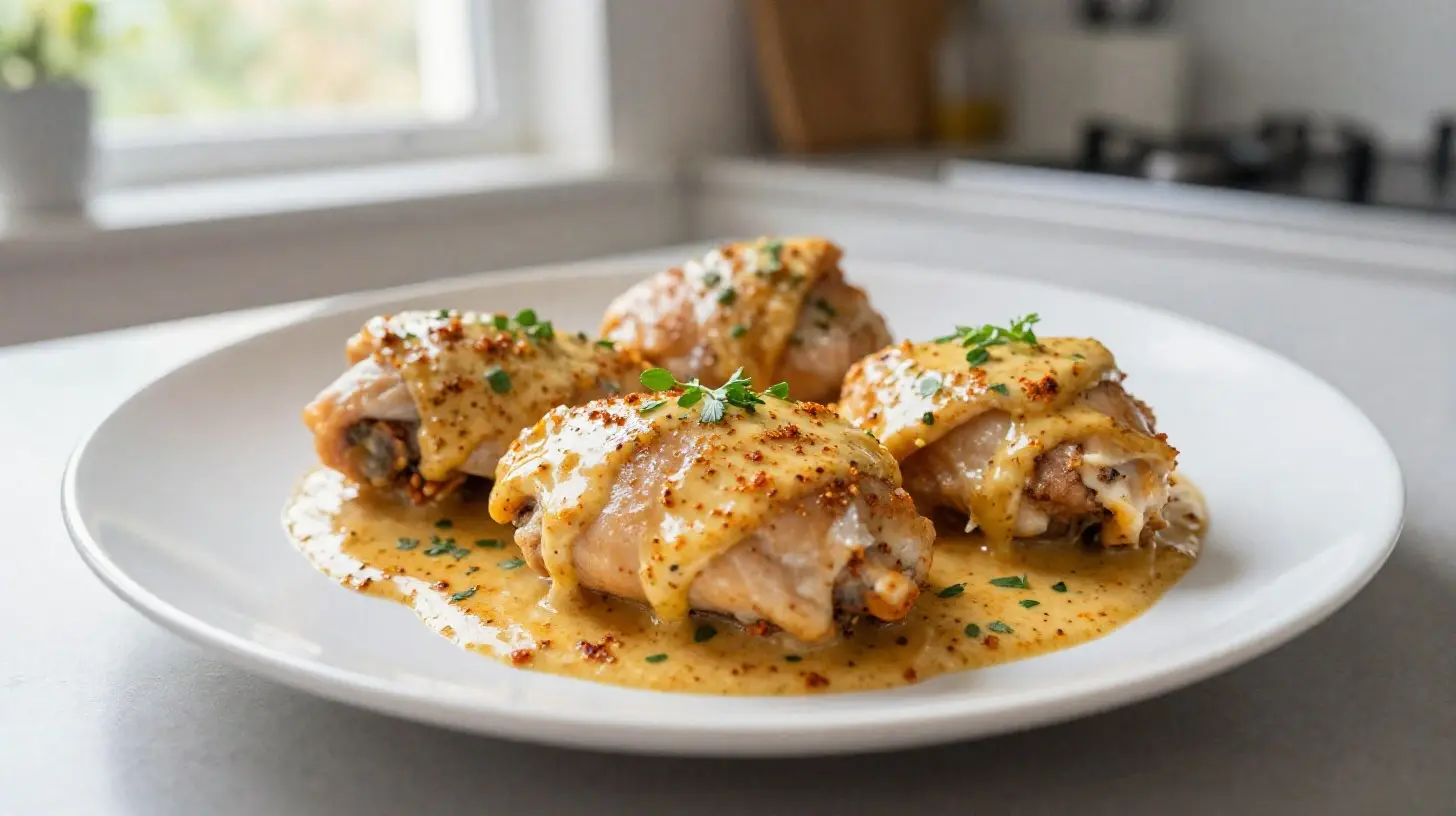 Saftiges Hähnchen in Paprika-Sahne-Sauce, zubereitet im Airfryer für ein schnelles und köstliches Gericht.