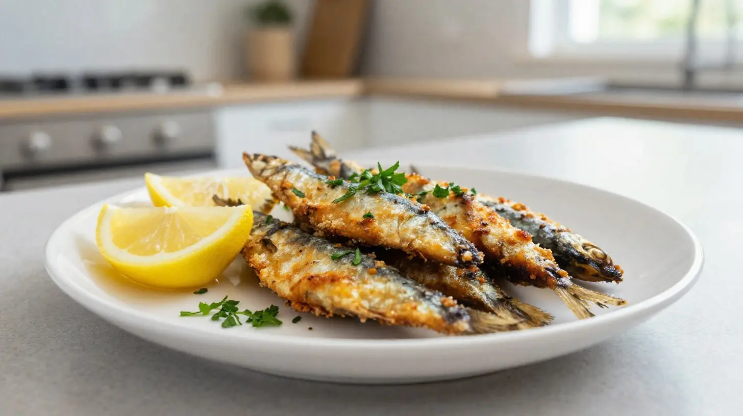 Leckere Sardinen aus der Heißluftfritteuse, perfekt knusprig und aromatisch.