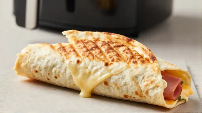 Leckerer Schinken Käse Wrap aus dem Airfryer, perfekt für einen schnellen Snack.