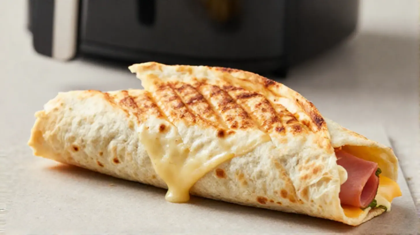 Leckerer Schinken Käse Wrap aus dem Airfryer, perfekt für einen schnellen Snack.