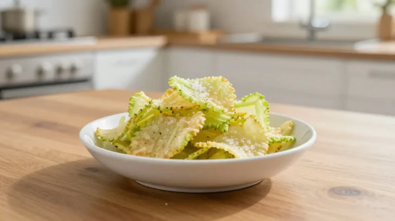 Knusprige Selleriechips aus der Heißluftfritteuse, eine gesunde Snack-Option.
