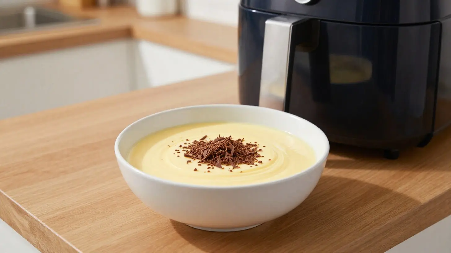 Leckerer Vanillepudding, perfekt zubereitet im Airfryer für ein cremiges Dessert.