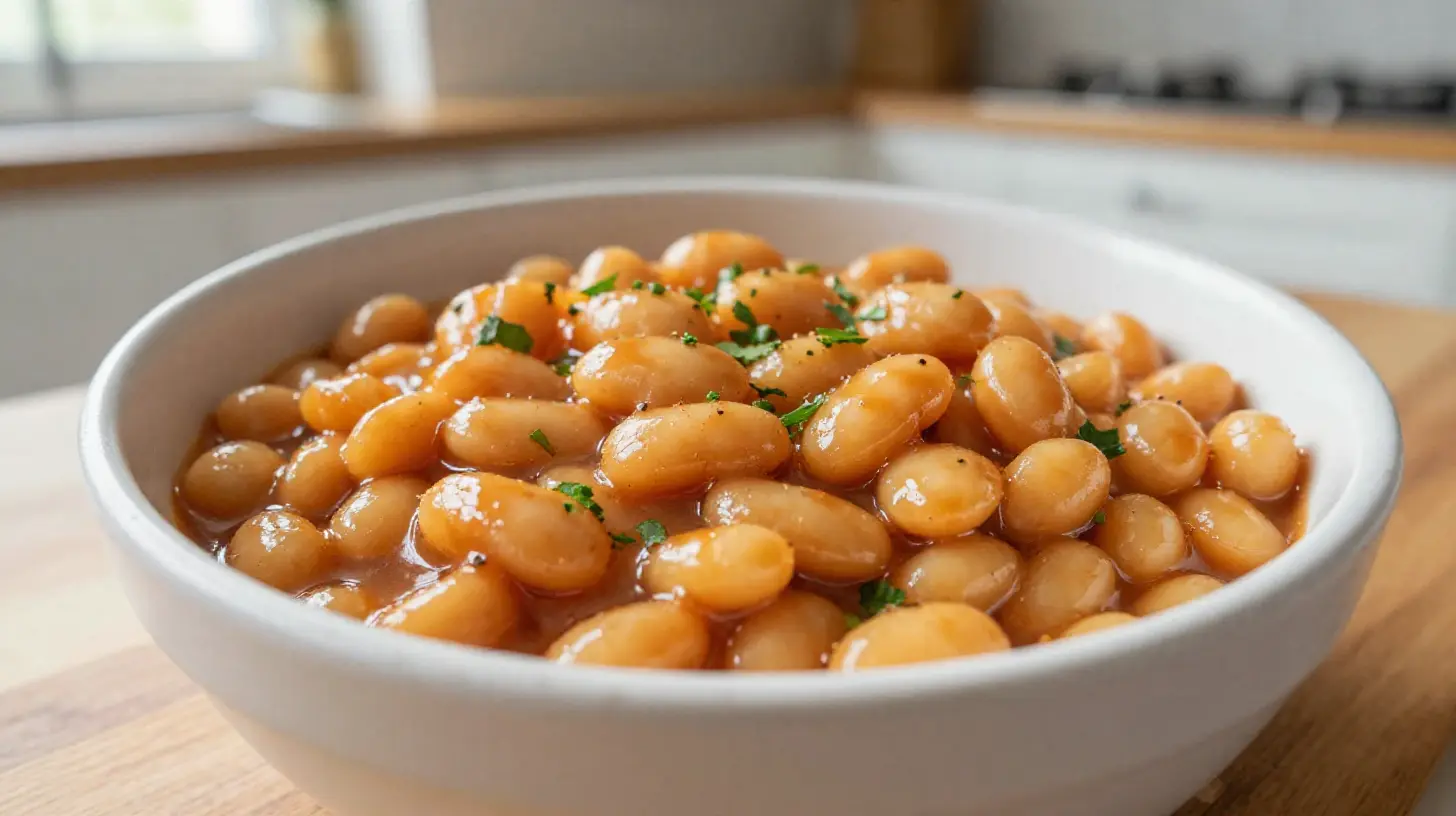 Leckere Baked Beans aus der Heißluftfritteuse mit perfektem Aroma und Konsistenz.
