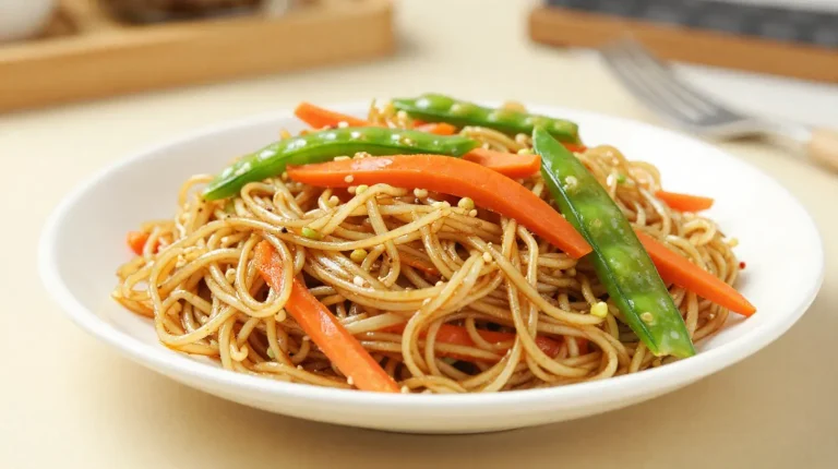 Leckere gebratene Mie-Nudeln mit frischem Gemüse aus der Heißluftfritteuse.