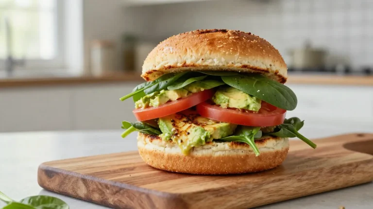 Leckerer Halloumi-Burger aus der Heißluftfritteuse mit frischem Gemüse und würziger Soße.