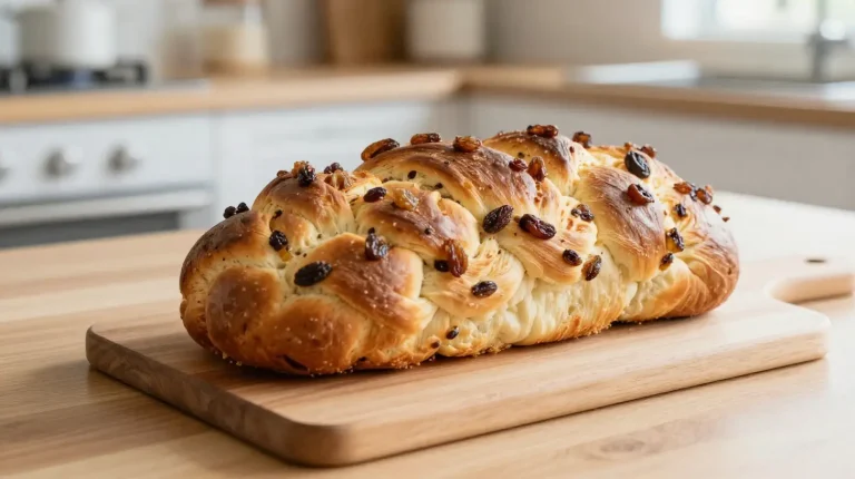Luftige Hefezopf mit Rosinen, perfekt zubereitet in der Heißluftfritteuse.