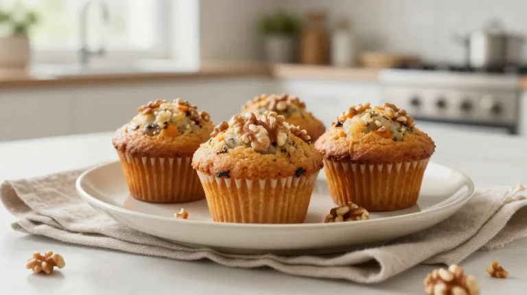 Leckere Karotten-Muffins mit Walnüssen, die in der Heißluftfritteuse zubereitet werden.