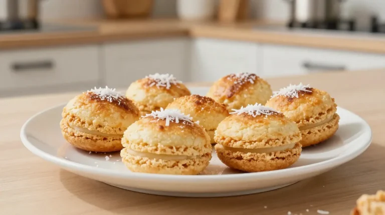 Leckere Kokos-Makronen, frisch aus dem Airfryer gebacken, ideal für den perfekten Snack.
