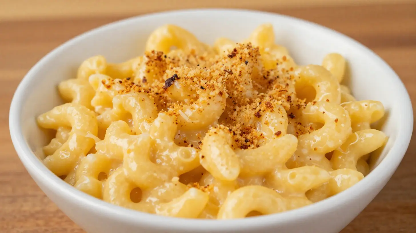 Cremige Mac and Cheese im Airfryer mit perfekter goldener Kruste.