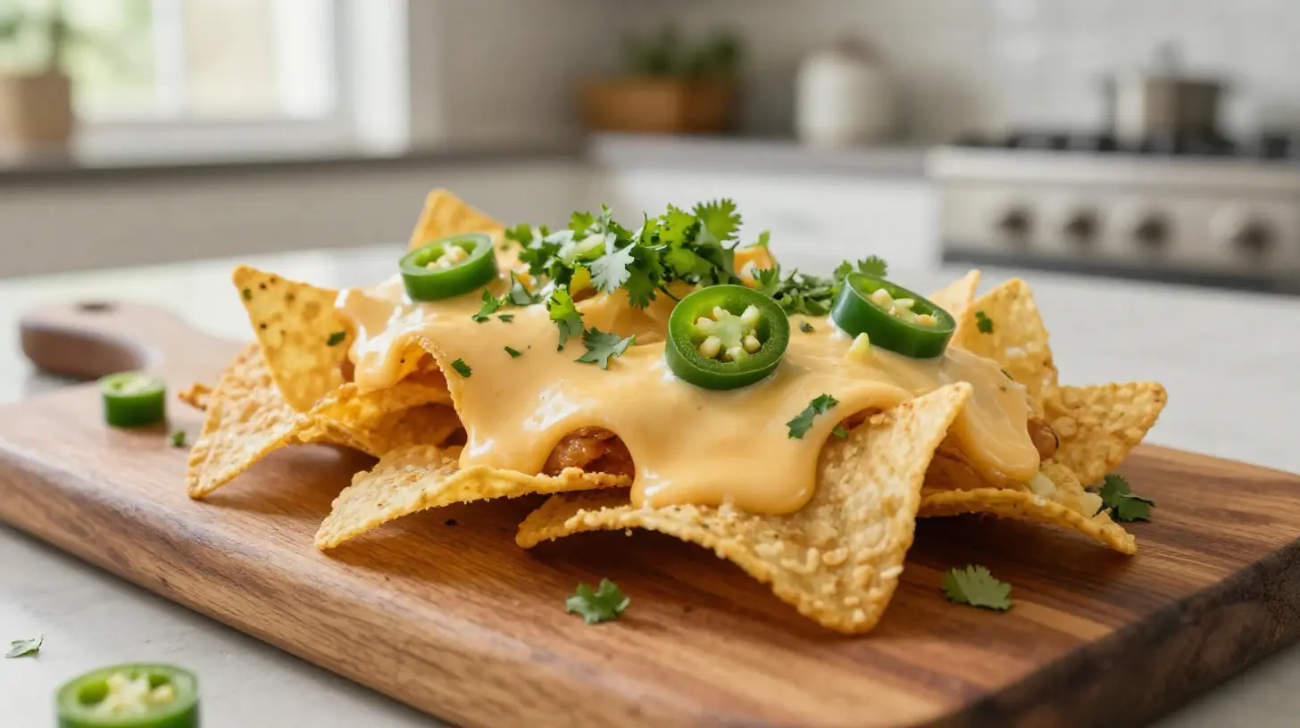 Leckere Nachos mit Käsesauce aus der Heißluftfritteuse, perfekt knusprig und voller Geschmack.