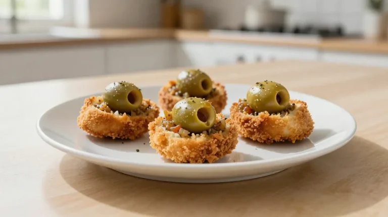 Köstliche Oliven im Teigmantel, perfekt zubereitet in der Heißluftfritteuse.