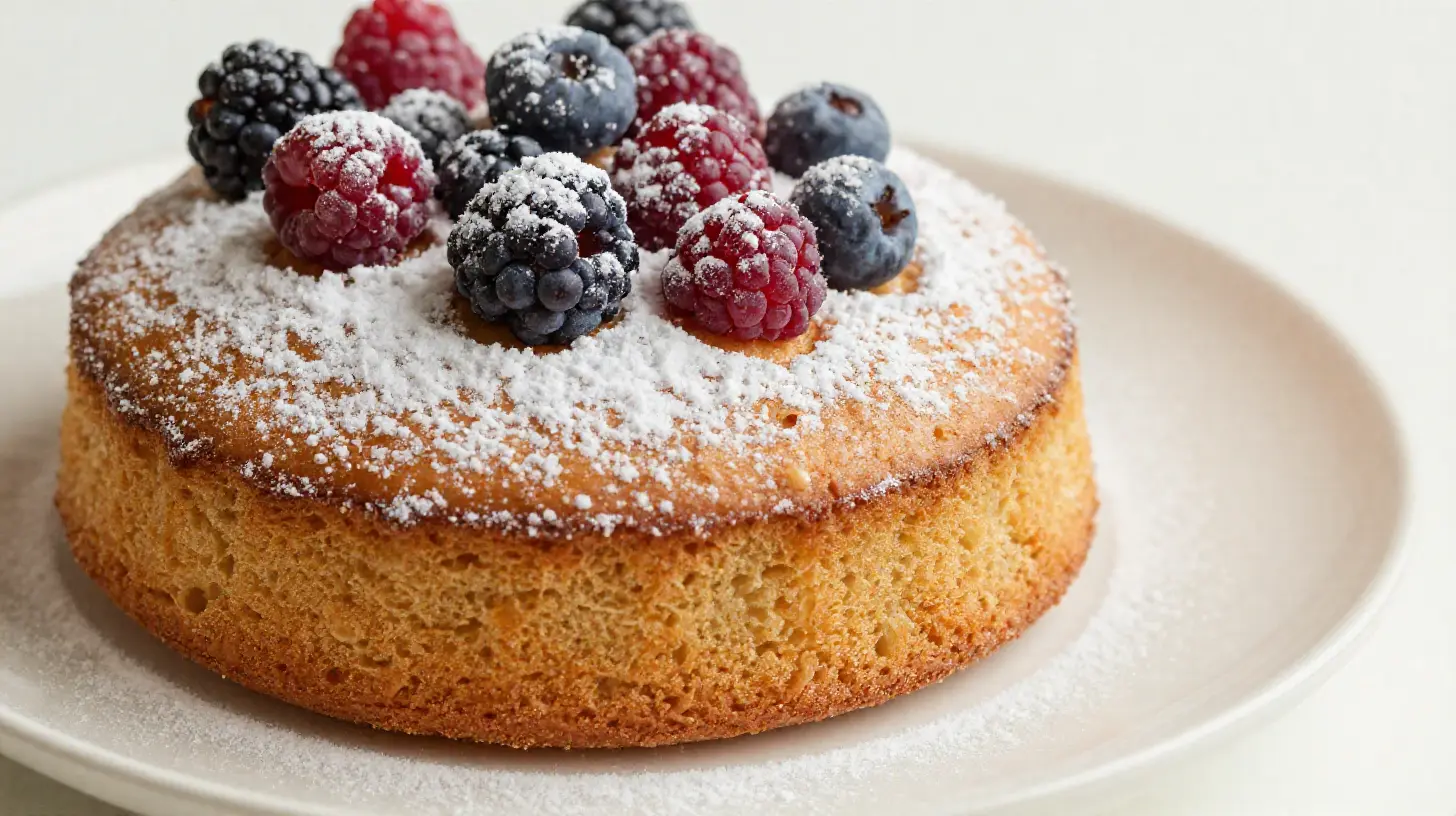 Leckerer schneller Kuchen aus dem Airfryer mit saftigem Teig und frischen Früchten.
