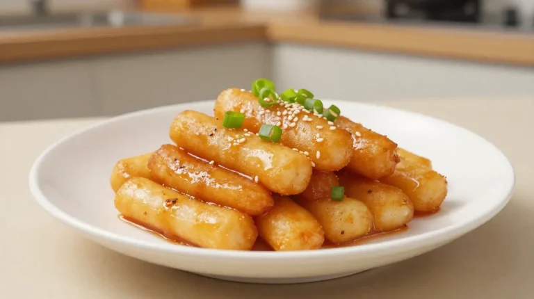 Leckere Tteokbokki, perfekt zubereitet im Airfryer für einen knusprigen Genuss.